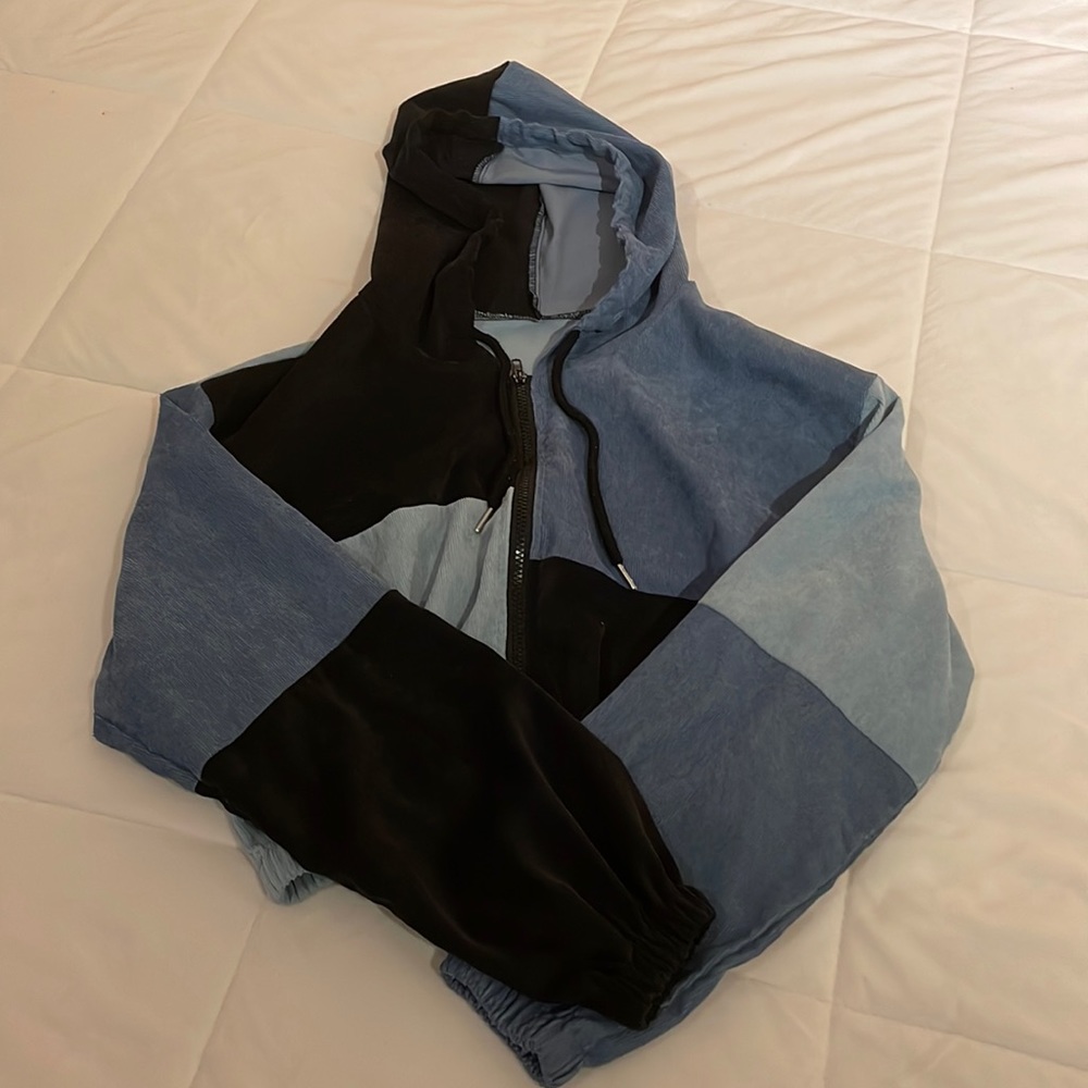 Blue and Black color block hoodie